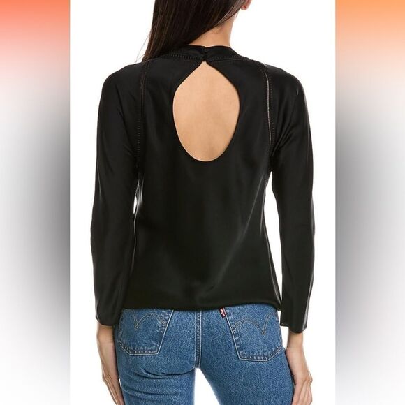 NWT Lafayette 148 New York Keyhole Back Blouse Black Small - Picture 1 of 10